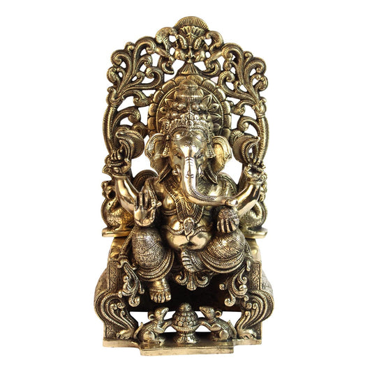 Brass Ganesha Idol for Home Decoration Ganpati Statue Murti for Gift Height 13 Inch Weight 7.2 Kg Color Antique Gold