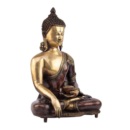 Brass Buddha Idol in Bhumisparsha Mudra Statue Tibetan Buddhist Décor Height 16 Inch Weight 9.5 Kg Color Bronze