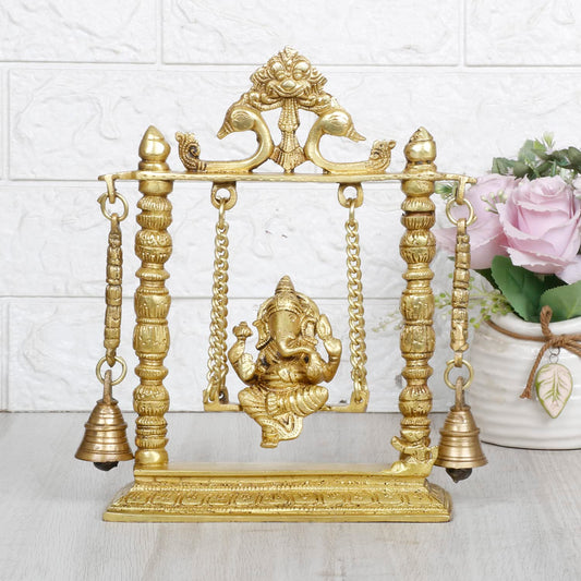 Brass Lord Ganesha Jhula with Hanging Bells Idol for Gift Ganpati Statue Puja Home Decor Office Decoration Vinayaka M...