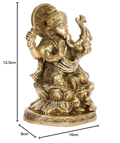 Brass Ganesha Sitting on Lotus Idol Ganesha Statue Ganpati Murti for Home Decor Puja Gift Height 5 Inch.