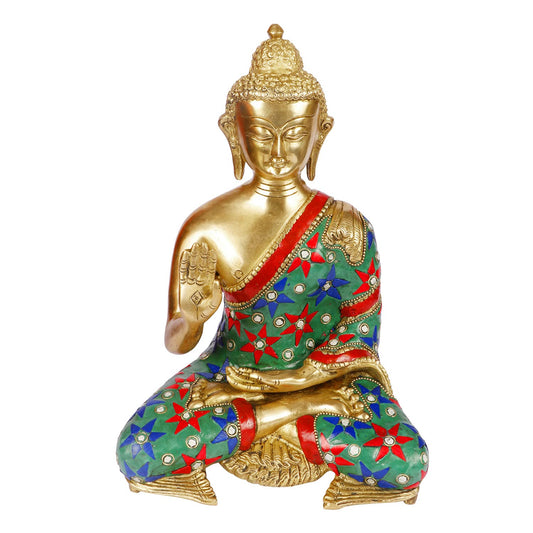 Brass Gautam Buddha Idol Statue Murti Draped in Stone Embellished Shawl for Home Decoration Blessing Buddha Height 11...