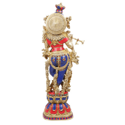 Brass Krishna Big Size Kishan Murti Idol Statue Sculpture Decorative Showpiece for Home Office Decor Multicolour (29")