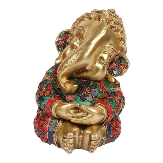 Brass Ganesha Idol for Home Decoration Ganpati Statue Murti for Gift Height 8.5 Inch Weight 5.3 Kg Color Multicolor