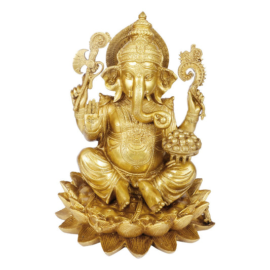 Brass Ganesha Idol for Home Decoration Ganpati Statue Murti for Gift Height 11.5 Inch Weight 8.2 Kg Color Gold