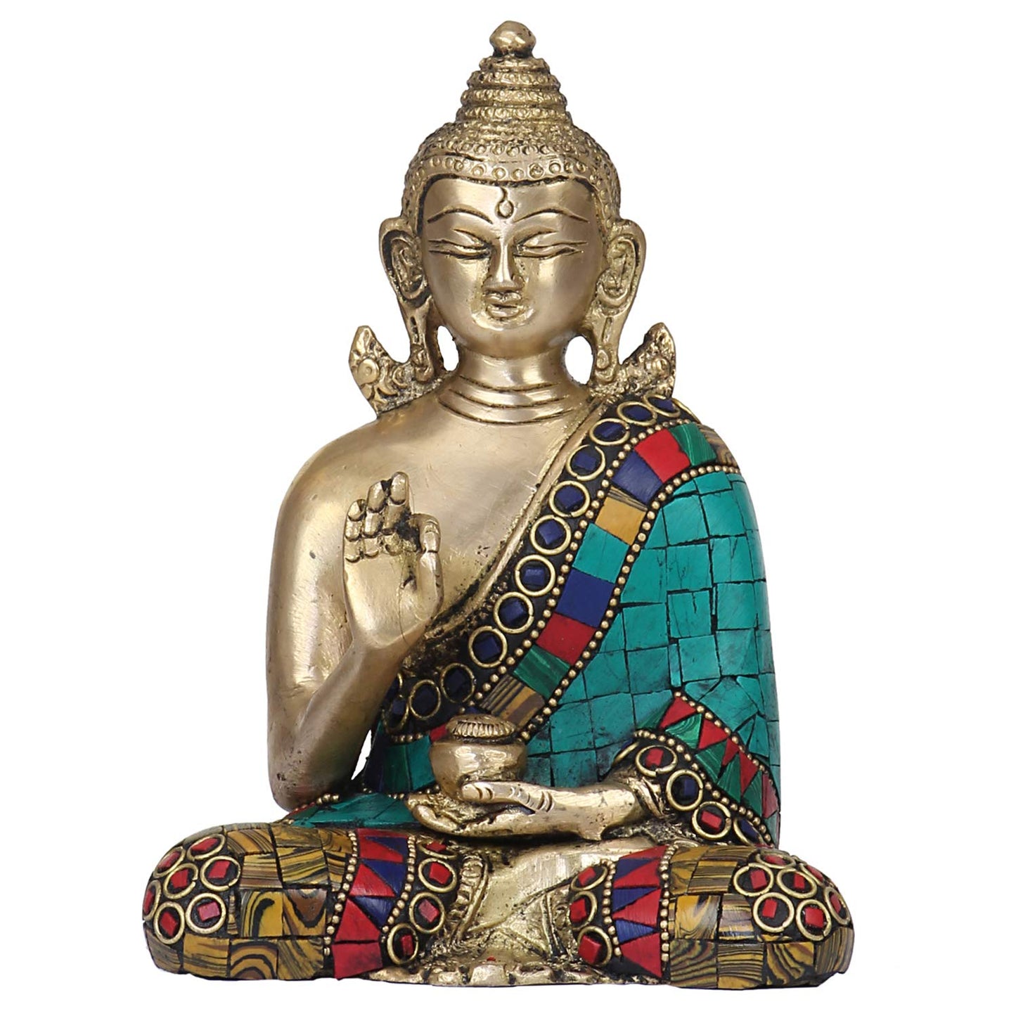 Brass Buddha Vitarka Mudra Idol Statue Tibetan Buddhist Decor Showpiece Height 6 Inch Multicolor