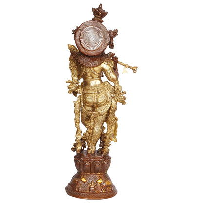 Brass Krishna Bhagwan Idol Murli Kishan Murti Playing Bansuri Gift for Home Mandir Decor Marriage Height 29 Inch