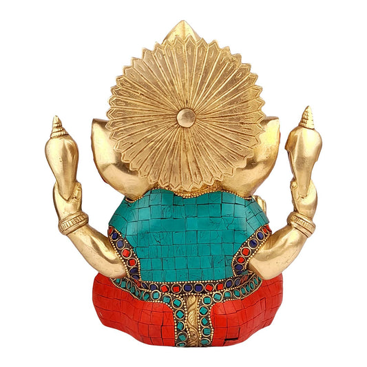 Brass Ganesha Idol for Home Decoration Ganpati Statue Murti for Gift Height 9 Inch Weight 4.2 Kg Color Multicolor