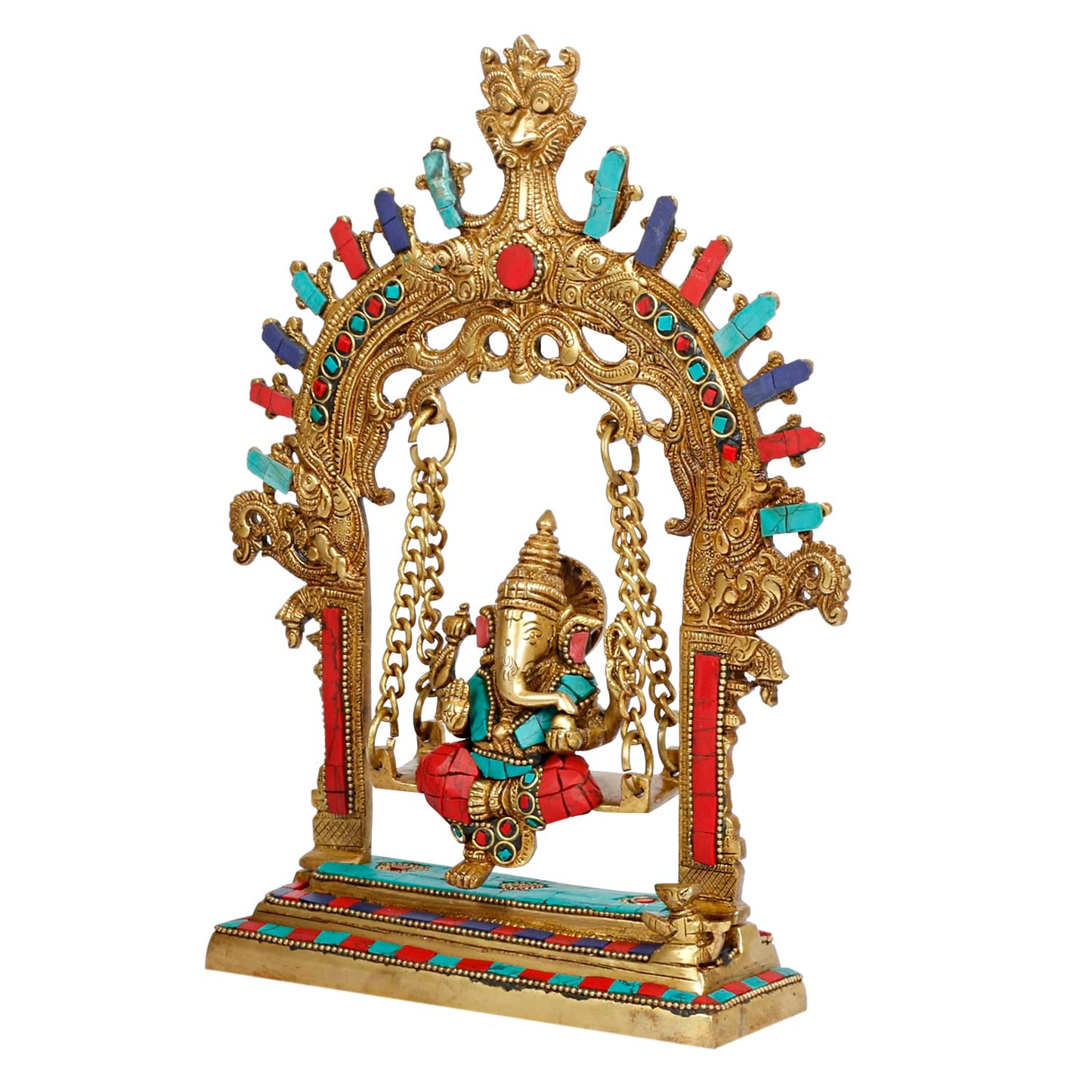 Brass Lord Ganesha Jhula Idol for Gift Ganpati Statue Puja Home Decor Office Decoration Vinayaka Murti Jhoola Swing 1...