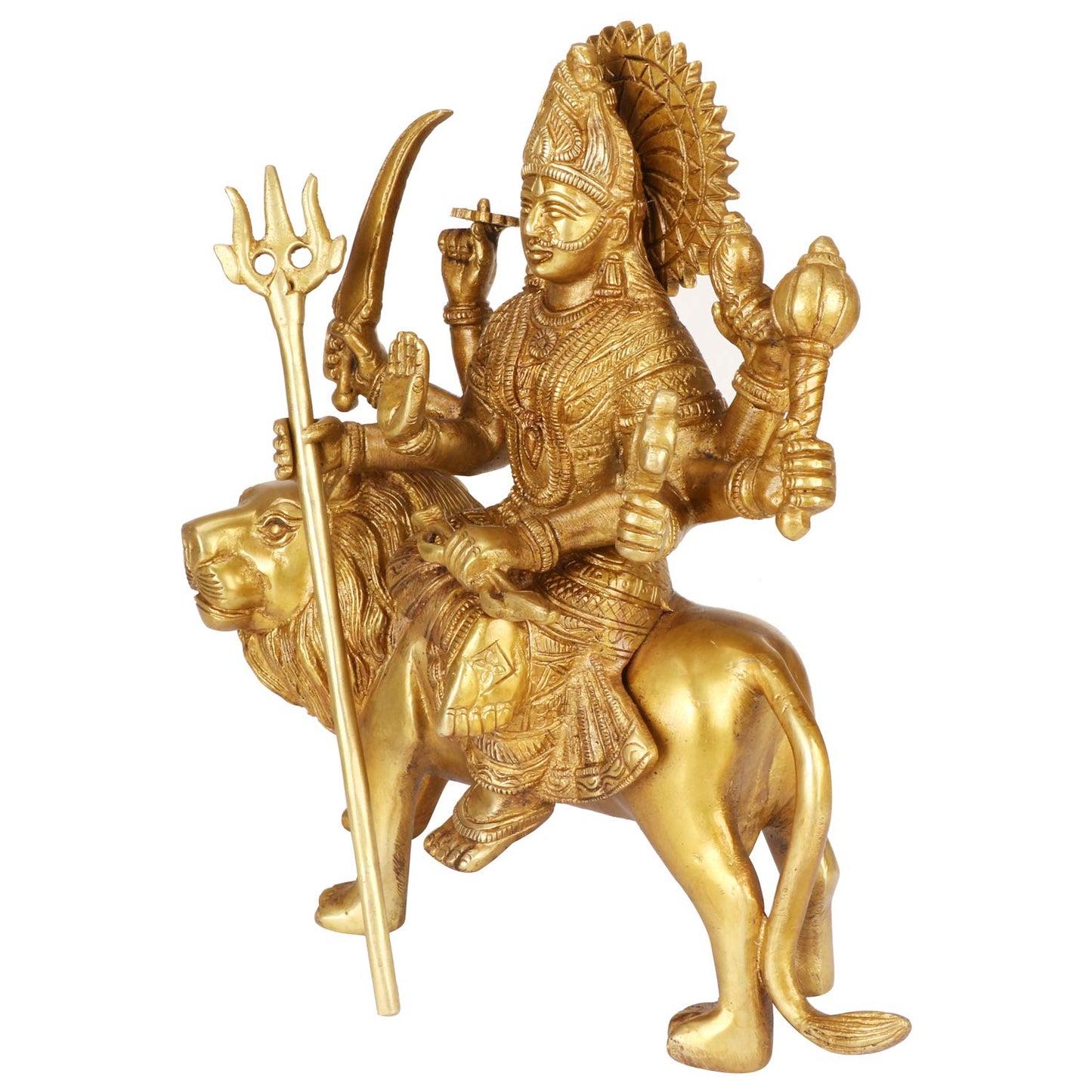 Brass Maa Durga Idol Sitting On Lion Ma Sherwali Murti Vaishno Devi Statue for Home Mandir Gift Navratra Puja 9.5 Inch