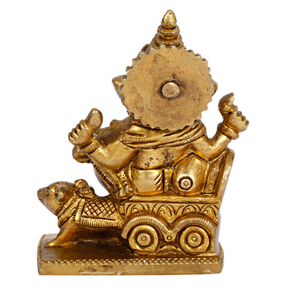 Brass Ganesh Bhagwan Idol Rat Rath Ganesha Statue Ganpati Murti Height 3.75 Inch