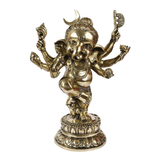 Brass Ganesha Idol for Home Decoration Ganpati Statue Murti for Gift Height 15.5 Inch Weight 8.35 Kg Color Gold