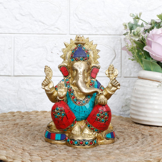 Brass Ganesh Bhagwan Idol Ganesha Statue Ganpati Murti for Home Entrance Decor Diwali Gift 6.5 Inch