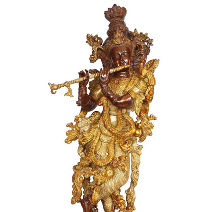 Brass Krishna Bhagwan Idol Murli Kishan Murti Playing Bansuri Gift for Home Mandir Decor Marriage Height 29 Inch