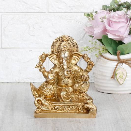 Brass Ganesh Idol Statue Elephant Murti God Ganesha Vinayak Ganpati Sitting Sculpture Bhagwan Height 5.5 Inch