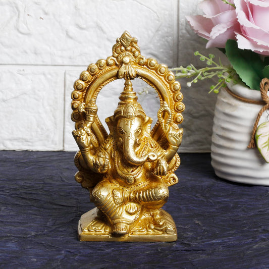 Brass Sitting Ganesha Idol Ganesha Statue Ganpati Murti for Home Entrance Decor Height 6 Inch.