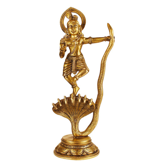 Brass Krishna Bhagwan Idol Murli Kishan Murti Playing Bansuri Gift for Home Mandir Decor Marriage Height 13 Inch