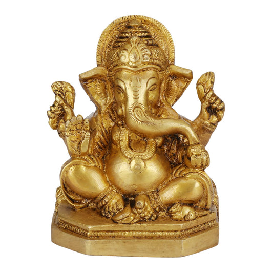 Brass Sitting Ganesha Ganesha Idol for Home Office Entrance Decor Diwali Pooja 4 Inch