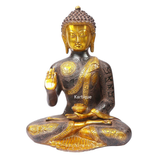 Brass Gautam Buddha Idol Statue Murti Draped in Stone Embellished Shawl for Home Decoration Blessing Buddha Height 12 Inch