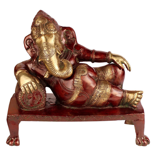 Brass Ganesha Idol for Home Decoration Ganpati Statue Murti for Gift Height 10 Inch Weight 7 Kg Color Brown