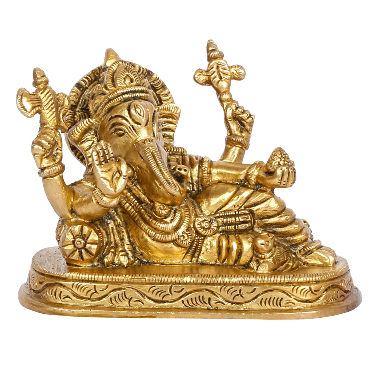 Brass Ganesha Resting Blessing Ganesh Idol Showpiece Statue Good Luck & Success.