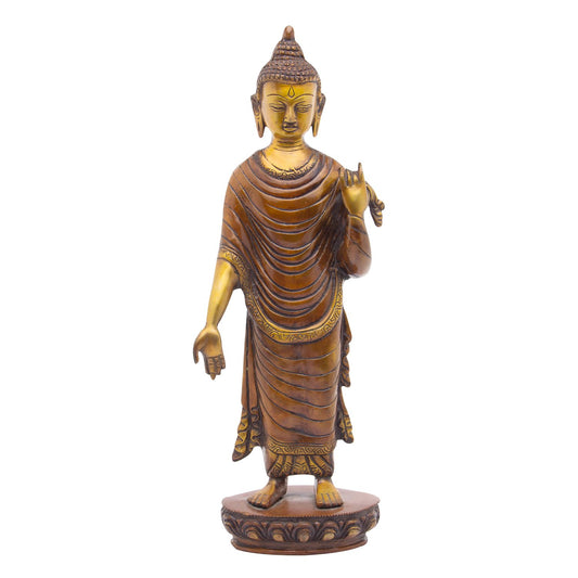 Brass Standing Buddha Offering Protection Height 15 Inch Weight 3.2 Kg Color Brown