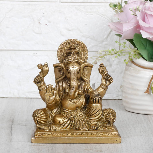 Brass Ganesh Bhagwan Idol Ganesha Statue Ganpati Puja Murti for Home Entrance Decor Diwali Gift 5 Inch