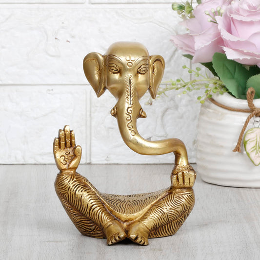 Brass Trunk Ganesha Idol Modern Art Ganesh Ganpati Murti Religious Statue for Good Luck & Success Gift Height 6 Inch.