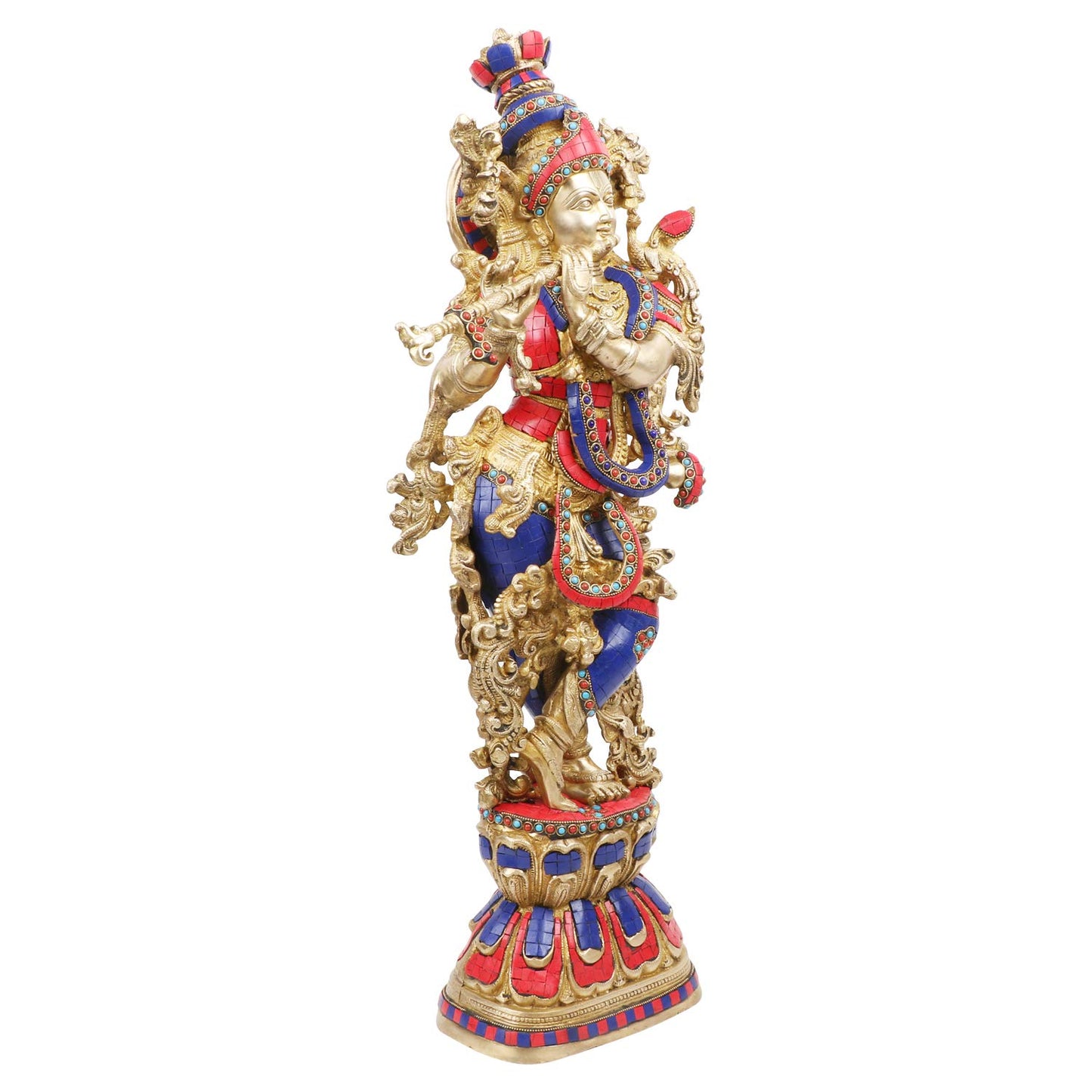 Brass Krishna Big Size Kishan Murti Idol Statue Sculpture Decorative Showpiece for Home Office Decor Multicolour (29")