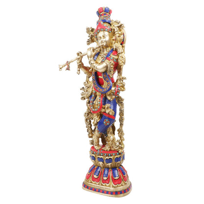 Brass Krishna Big Size Kishan Murti Idol Statue Sculpture Decorative Showpiece for Home Office Decor Multicolour (29")