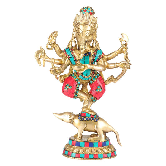 Brass Ganesha Idol for Home Decoration Ganpati Statue Murti for Gift Height 12 Inch Weight 2.5 Kg Color Multicolor