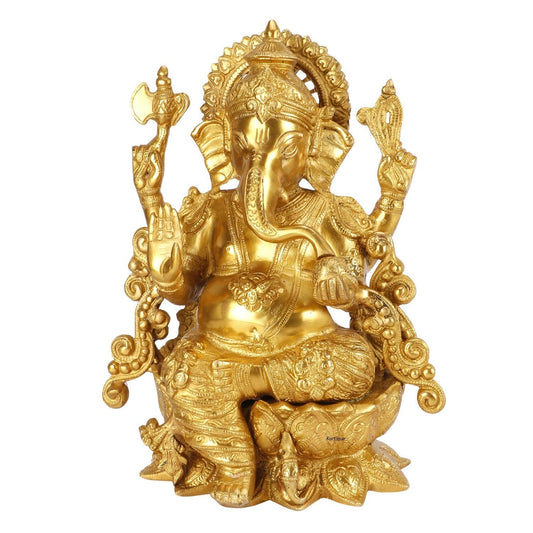 Brass Ganesha Idol for Home Decoration Ganpati Statue Murti for Gift Height 11.5 Inch Weight 6.3 Kg Color Gold