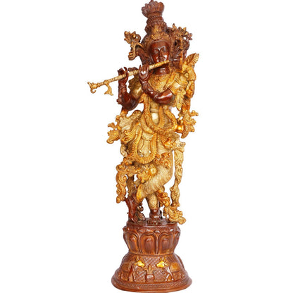 Brass Krishna Bhagwan Idol Murli Kishan Murti Playing Bansuri Gift for Home Mandir Decor Marriage Height 29 Inch