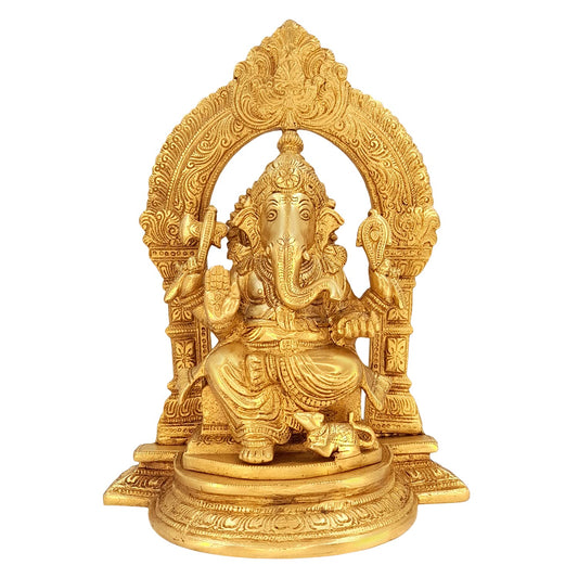 Brass Ganesha Idol for Home Decoration Ganpati Statue Murti for Gift Height 10 Inch Weight 3.7 Kg Color Gold