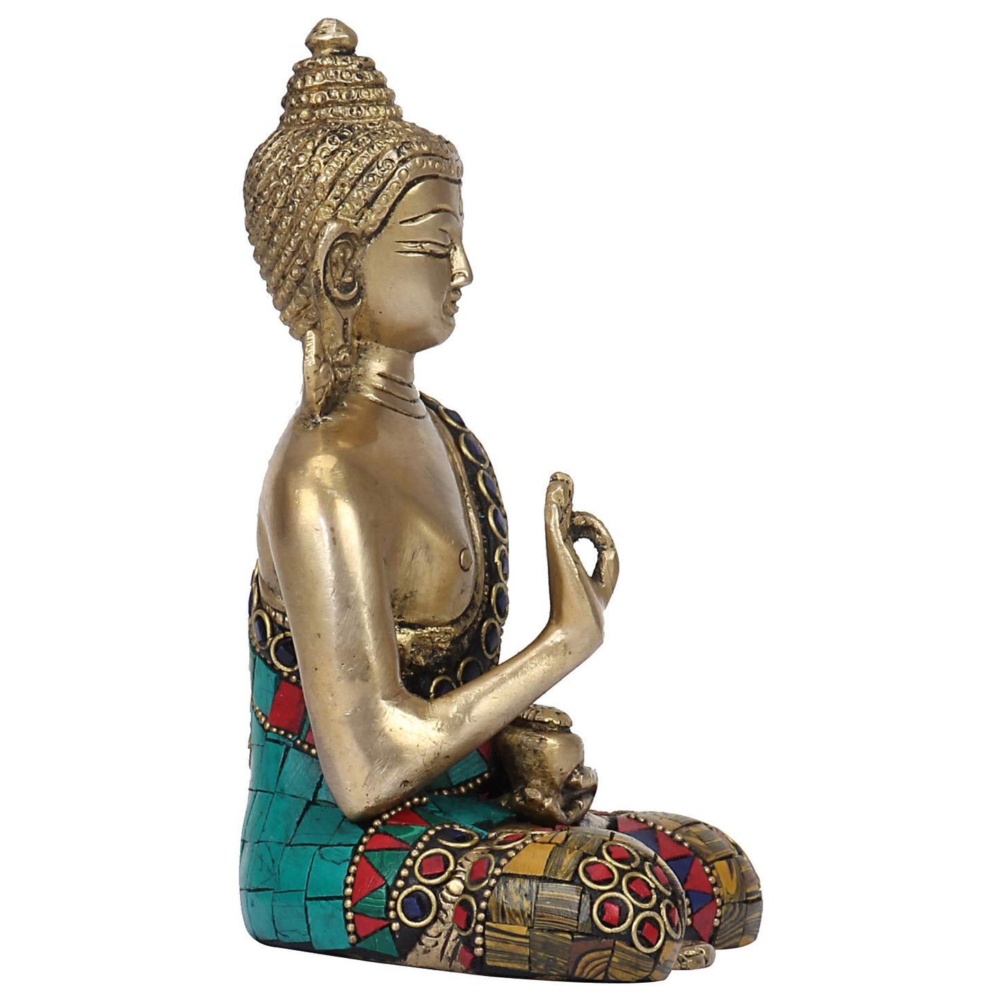 Brass Buddha Vitarka Mudra Idol Statue Tibetan Buddhist Decor Showpiece Height 6 Inch Multicolor