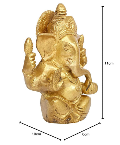 Brass Ganesh Bhagwan Idol Taj Ganesha Statue Ganpati Murti for Home Entrance Decor Diwali Gift 4.5 Inch