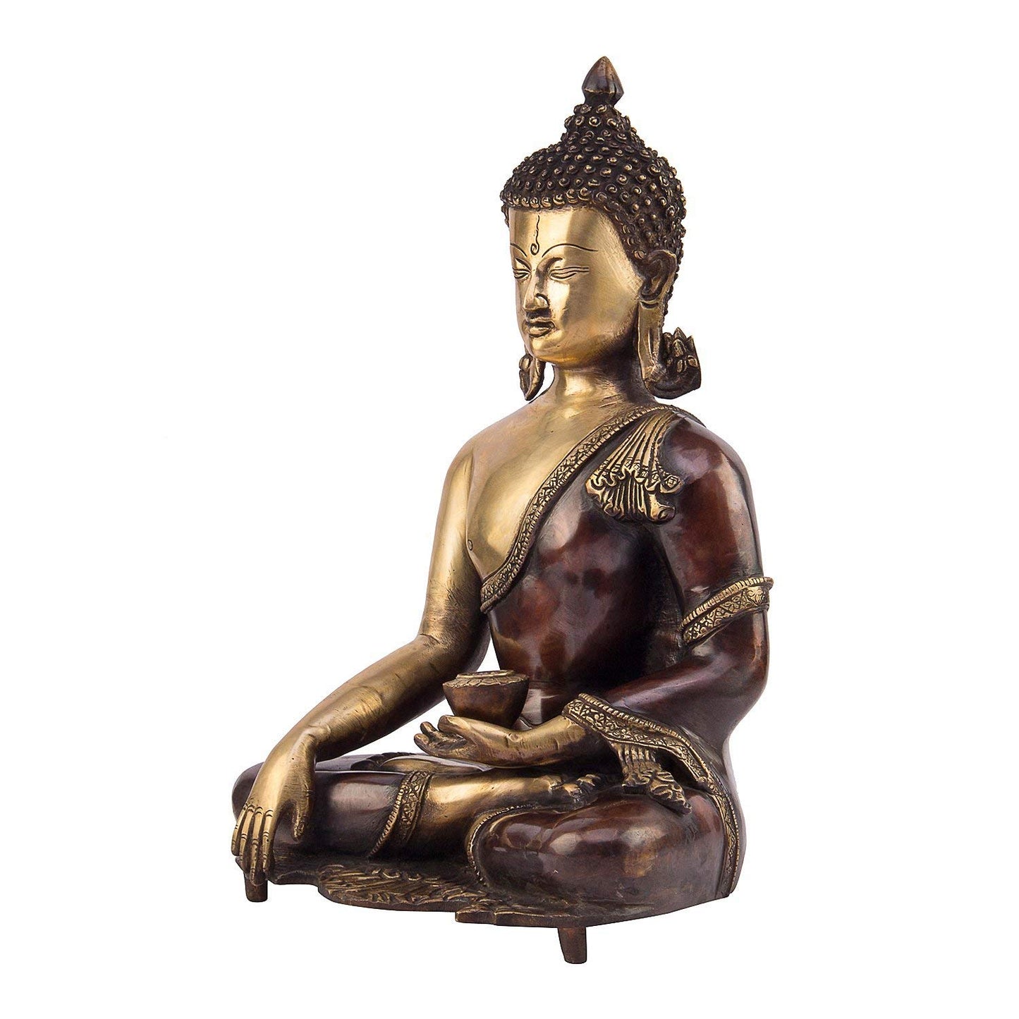 Brass Buddha Idol in Bhumisparsha Mudra Statue Tibetan Buddhist Décor Height 16 Inch Weight 9.5 Kg Color Bronze