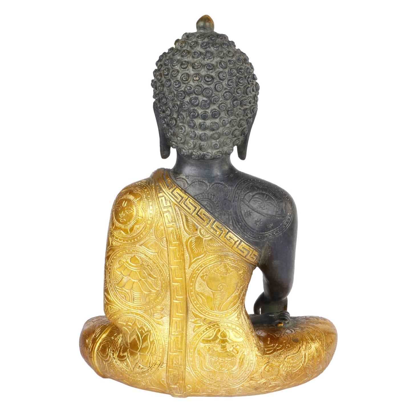 Brass Buddha Idol in Bhumisparsha Mudra Statue Tibetan Buddhist Décor Height 12 Inch Weight 6 Kg Color Golden Black