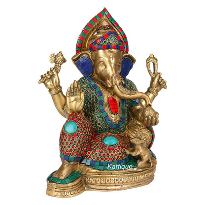 Brass Ganesha Ganesh Idol for Home Decor Ganpati Statue Murti for Gift Height 13 Inch