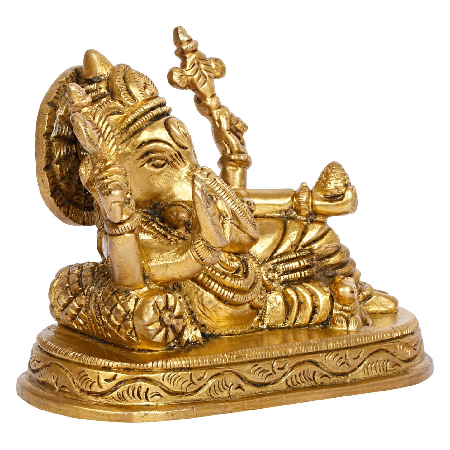 Brass Ganesha Resting Blessing Ganesh Idol Showpiece Statue Good Luck & Success.