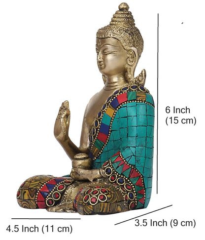 Brass Buddha Vitarka Mudra Idol Statue Tibetan Buddhist Decor Showpiece Height 6 Inch Multicolor