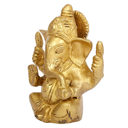 Brass Ganesh Bhagwan Idol Taj Ganesha Statue Ganpati Murti for Home Entrance Decor Diwali Gift 4.5 Inch