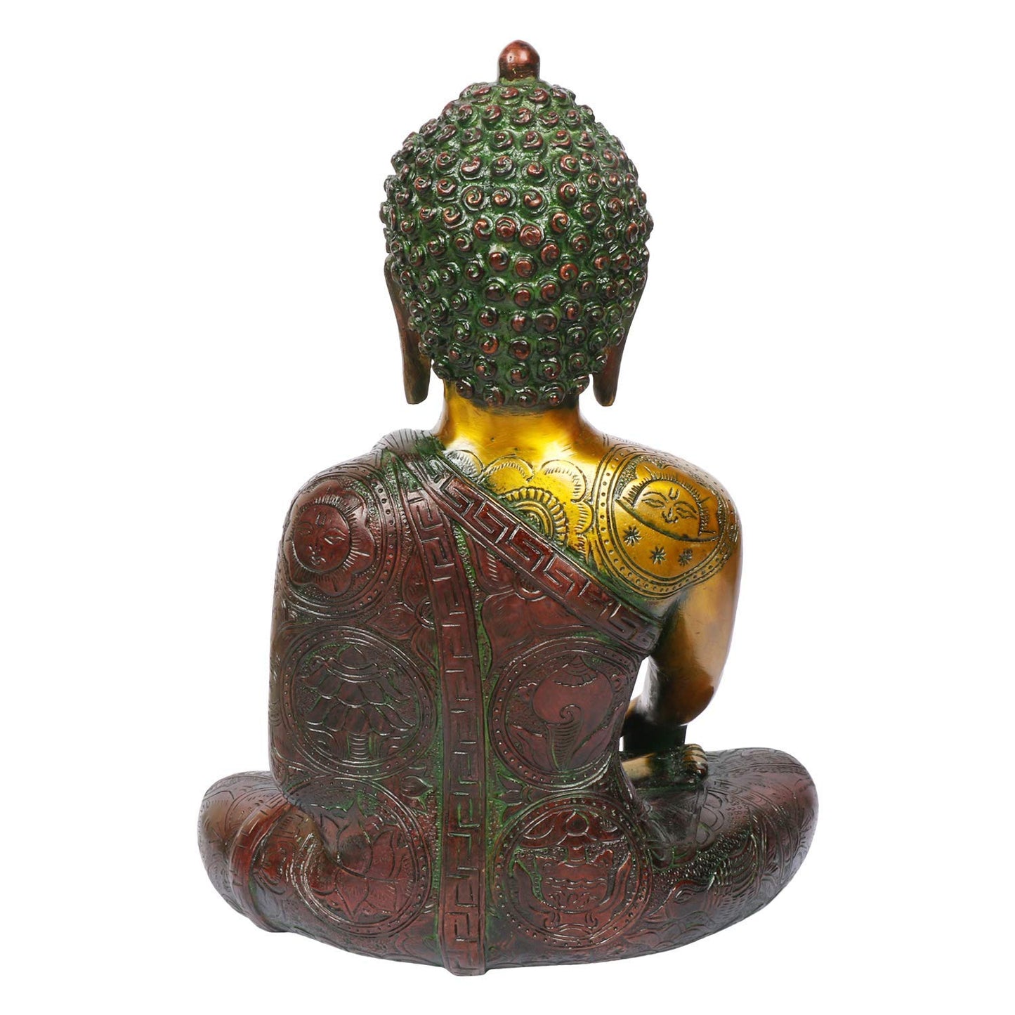 Brass Buddha Idol in Bhumisparsha Mudra Statue Tibetan Buddhist Décor Height 12 Inch Weight 6 Kg Color Golden Cherry