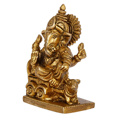 Brass Ganesh Bhagwan Idol Rat Rath Ganesha Statue Ganpati Murti Height 3.75 Inch