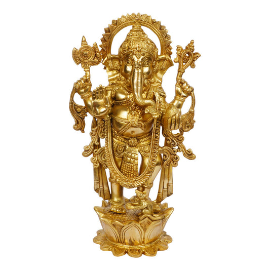 Brass Ganesha Idol for Home Decoration Ganpati Statue Murti for Gift Height 16 Inch Weight 8 Kg Color Gold