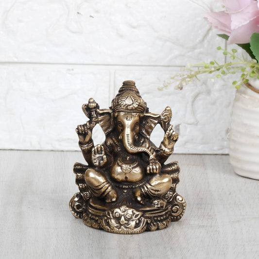 Brass Ganesh Idol Statue Murti God Ganesha Vinayak Ganpati Sitting Sculpture Bhagwan Height 4 Inch