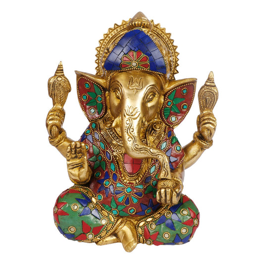 Brass Ganesha Idol for Home Decoration Ganpati Statue Murti for Gift Height 8.5 Inch Weight 3.6 Kg Color Multicolor