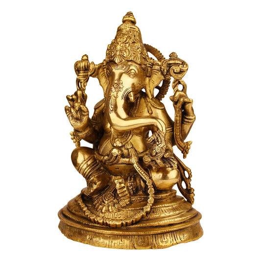 Brass Ganesha Idol for Home Decoration Ganpati Statue Murti for Gift Height 11 Inch Weight 4.4 Kg Color Gold