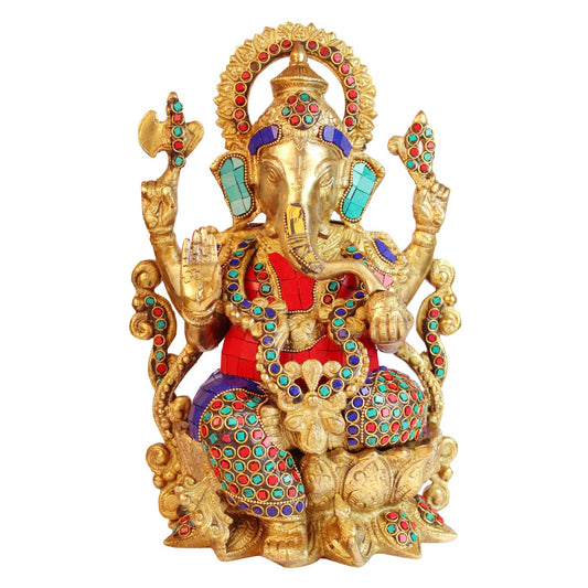 Brass Ganesha Idol for Home Decoration Ganpati Statue Murti for Gift Height 12 Inch Weight 7 Kg Color Multicolor