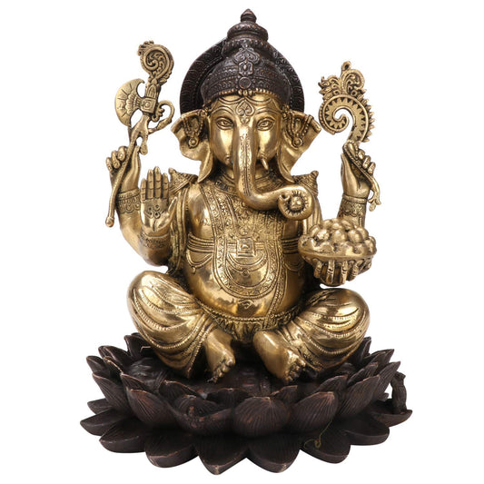 Brass Ganesha Idol for Home Decoration Ganpati Statue Murti for Gift Height 11 Inch Weight 7.8 Kg Color Gold