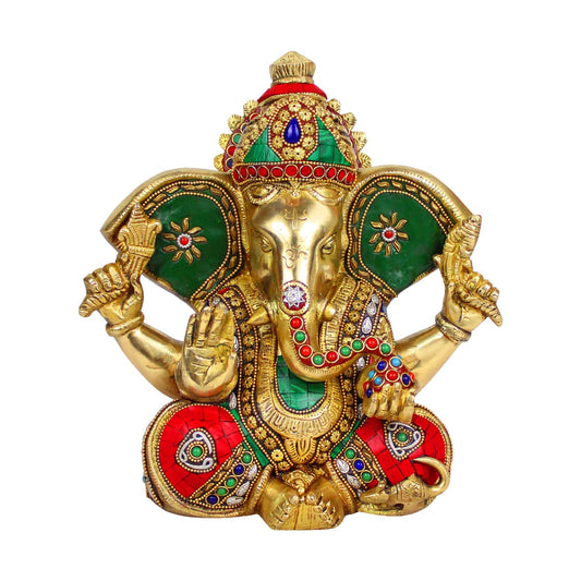 Brass Ganesha Idol for Home Decoration Ganpati Statue Murti for Gift Height 9.5 Inch Weight 5.6 Kg Color Multicolor